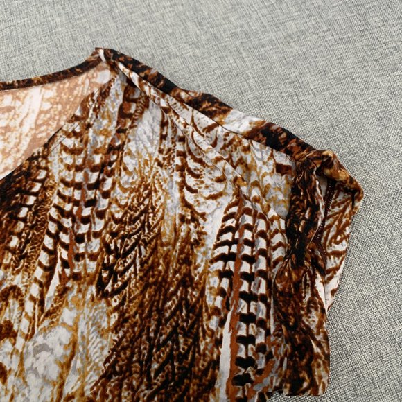 Worthington Stretch Brown Blouse Slit on Both Sides Belt Loops Large Cap Sleeve‎ - Picture 10 of 13